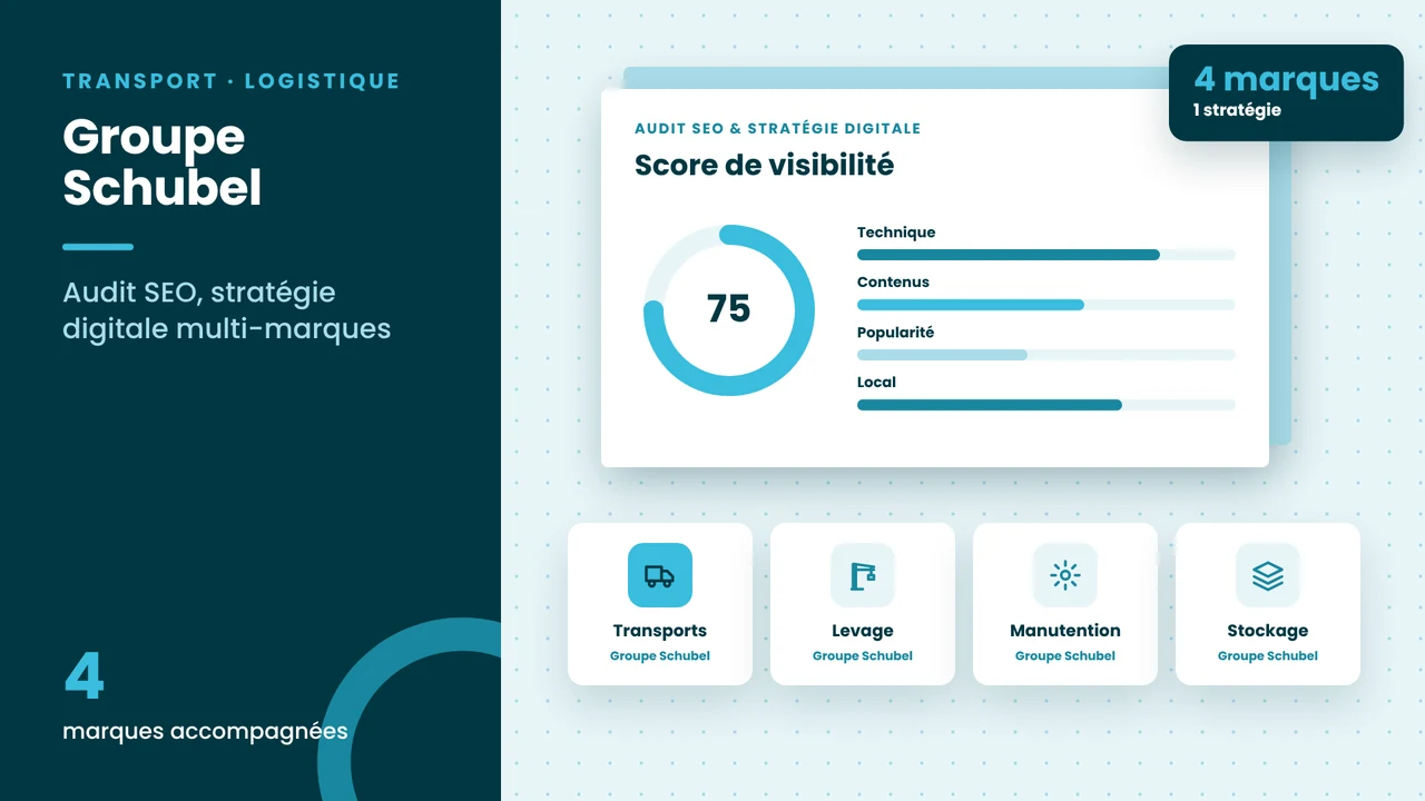 Visuel réalisation CVS Marketing – Groupe Schubel : audit SEO et stratégie digitale multi-marques