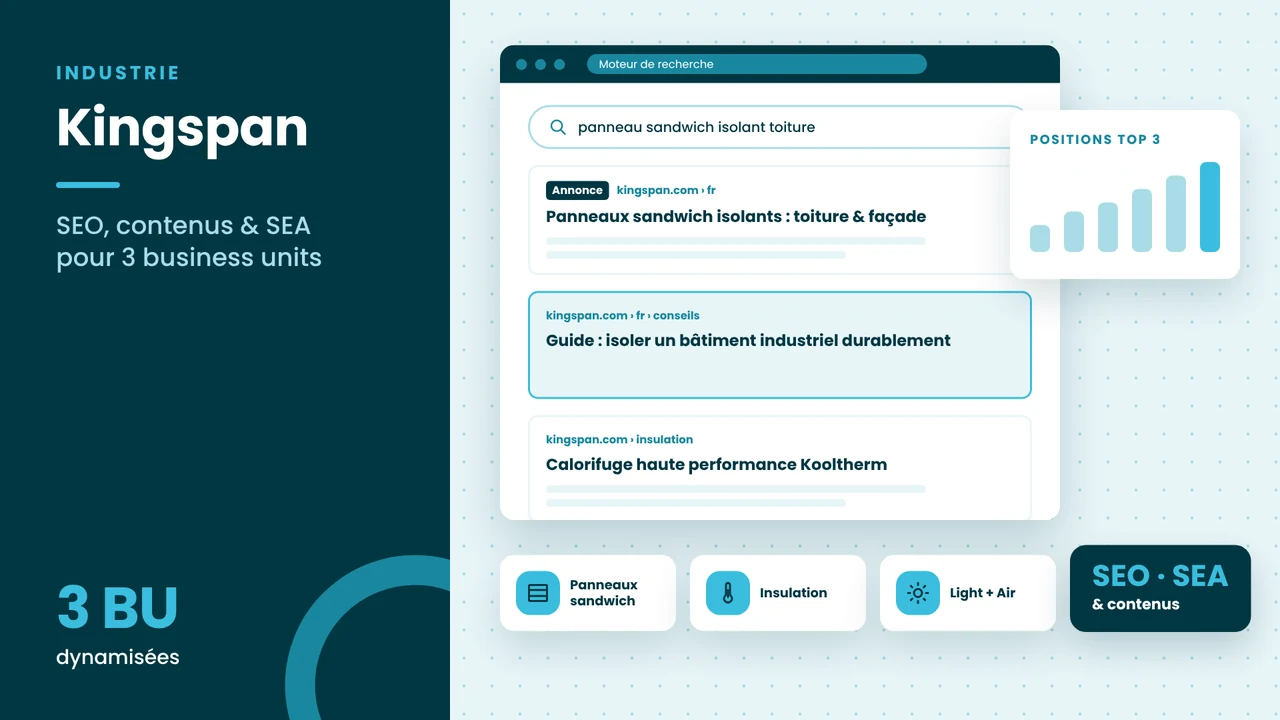 Visuel réalisation CVS Marketing – Kingspan : SEO, contenus et SEA pour 3 business units